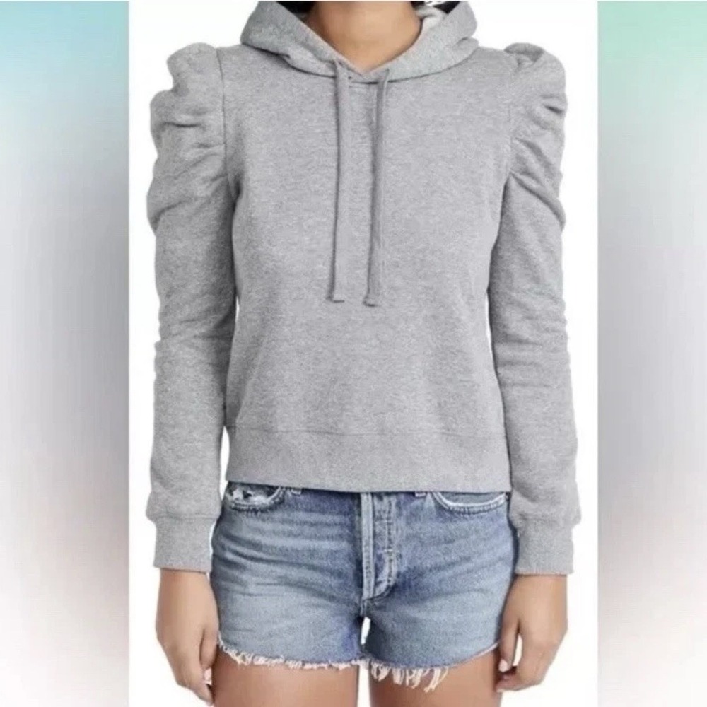 Rebecca Minkoff Janine Hoodie Sweatshirt XL Puff Sleeve Gray